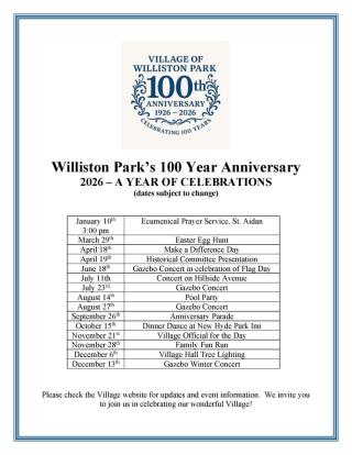 100th Anniversary List of Dates